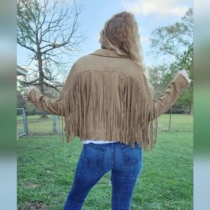 Brown Faux Suede Fringe Jacket